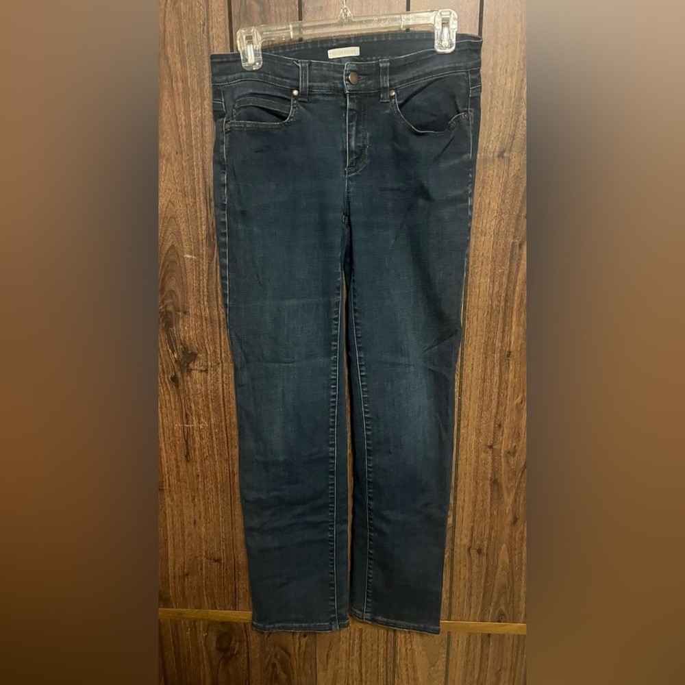 Eileen Fisher Blue Denim Medium Wash Relax Fit Stretch Straight Leg Jeans Sz 4